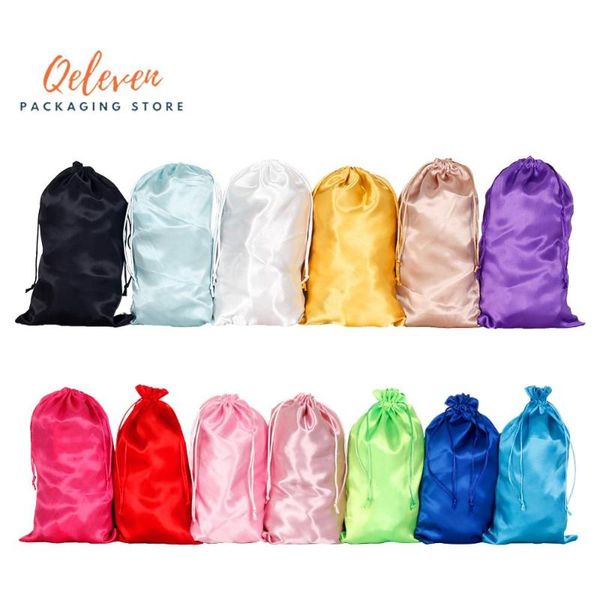

blank 13 colors silk satin hair extension packaging bags, human women virgin hair wigs bundles packing bags, gift packaging bag