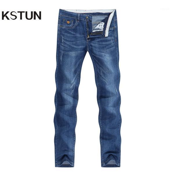 

kstun jeans men summer 2020 blue slim straight denim pants casual fashion men's trousers full length cowboys male jeans hombre1
