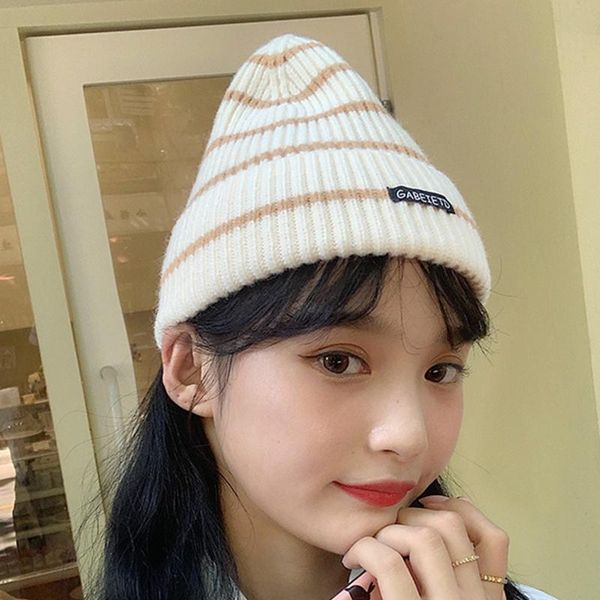

унисекс зима ребристого вязаной шапочки hat contrast color stripes letters лейбл harajuku student наручники указали ермолку, Blue;gray