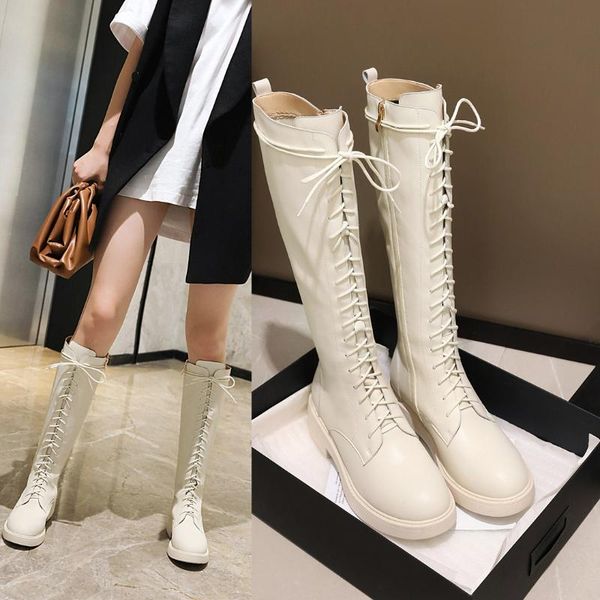 

women knee-high boots plus size 22-26.5cm autumn and winter short plush warm long boots cross straps womens platform heels, Black