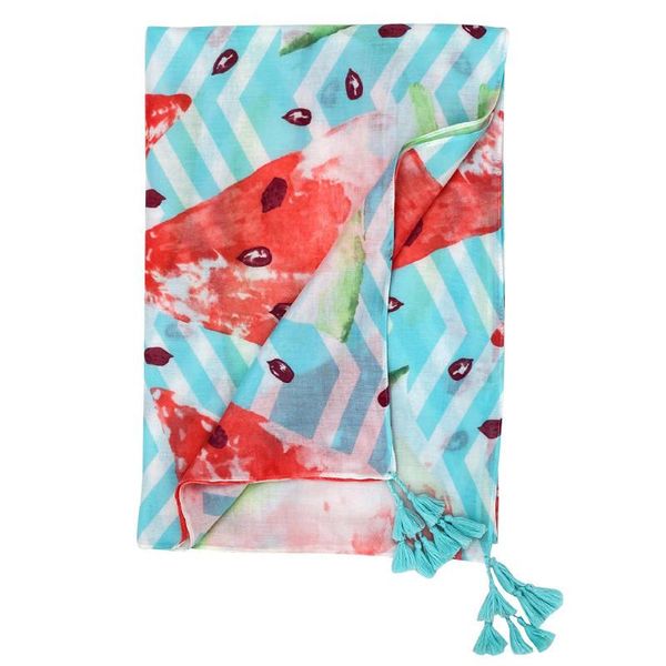 

scarves 2021 watermelon print tassel scarf and shawls women long soft fruit wrap hijab, Blue;gray