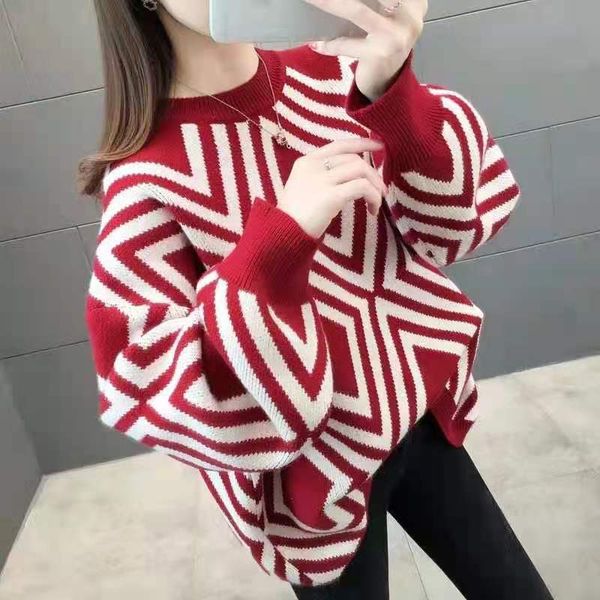 

new knitted jumpers sweater women female sweaters 20ss autumn fashion printing pattern casual lady coats winter clothes sweat shirt, White;black