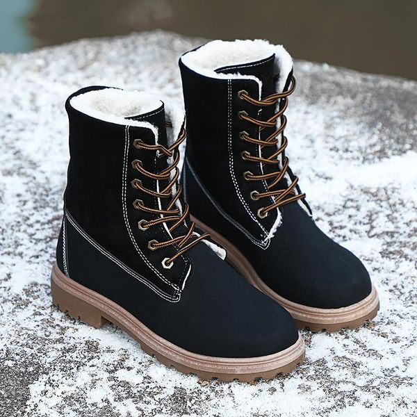 

women boots winter snow boots woman warm lace-up plush warm shoes female booties casual shoes leisure botines mujer zapatos, Black