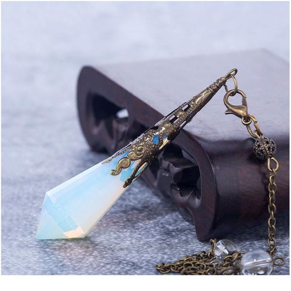 

natural stone pendulum for dowsing quartz opalite opal pendulos sacred geometry healing crystals pendant jllmuy, Black