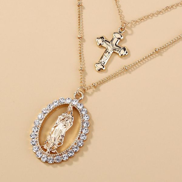 

fashion street smeticulous chain exaggerated personality classic virgin cross multilayer pendant necklace for women, Silver
