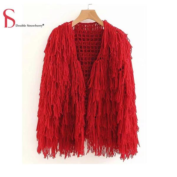 

women's knits & tees double strawberry autumn and winter fringed wool knit sweater ins street style women streetwear casual fashion car, White
