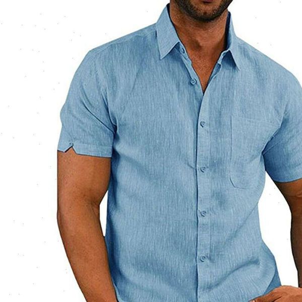 

men shirt slim fit short sleeve cotton linen casual shirt summer solid slim drop shipping, White;black