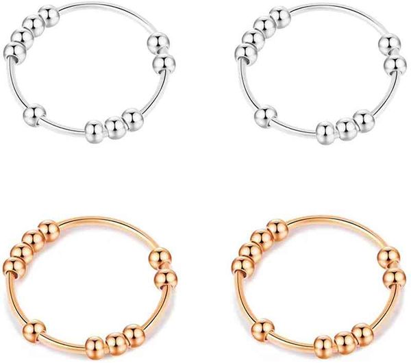 

316 stainless steel anti anxiety ring fidget for women's with beads spinner worry stress relief gift girls, Silver