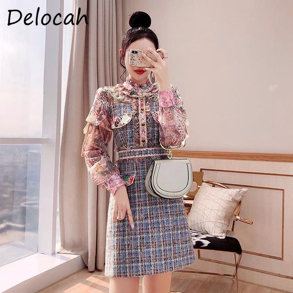 

delocah women autumn fashion runway party a-line dress lantern sleeve ruffles lace fake pocket elegant ladies short dresses 2021, Black;gray