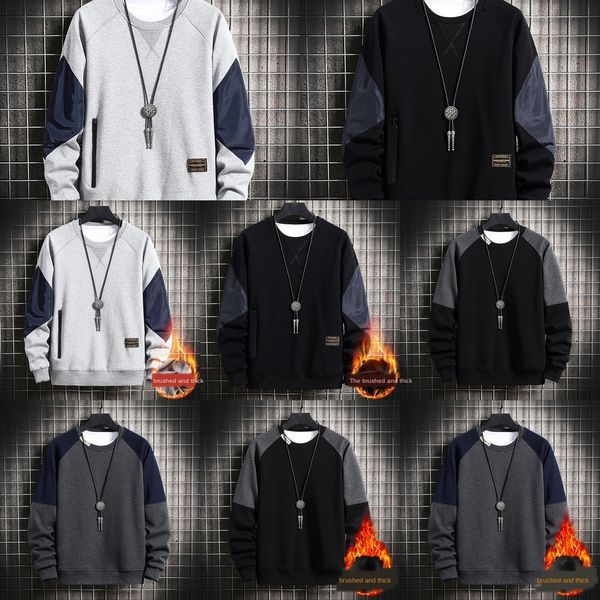 

1ed0f jacket men's autumn and winter jacket new korean pure men's sweater casual versatile round neck loose plush sweater, Black