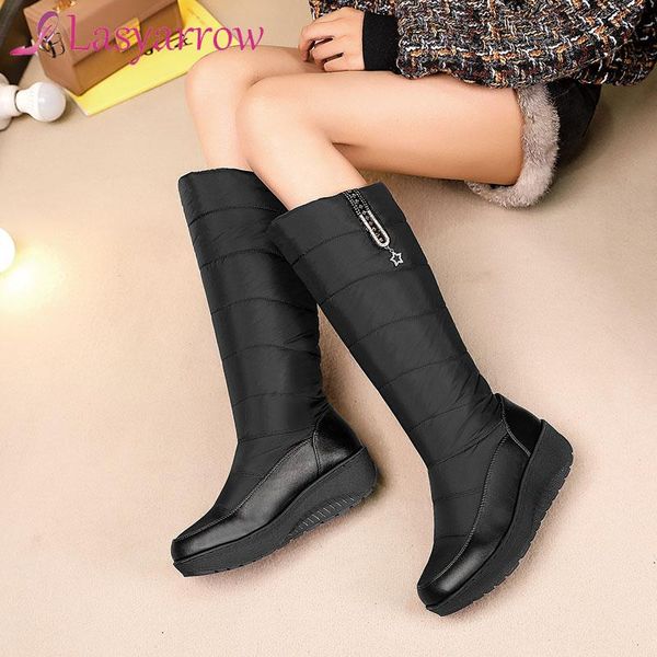 

lasyarrow quality down female big size snow boots winter warm high heels party casual shoes woman new women knee high boots, Black