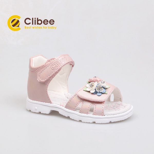 

clibee kids summer open-toe orthopedic sandals children's flower beach shoes hook-loop girls flat sandal with arch support, Black