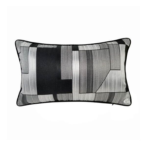 

hinyeatex contemporary fashion black grey geometric sofa chair lumbar pillow case 30x50cm jacquard woven velvet waist support