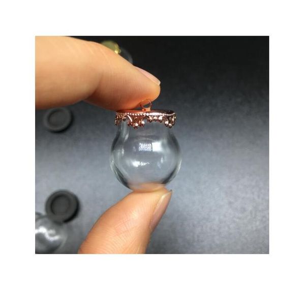 

50sets 20*15mm miniature terrarium glass bubble metal crown base tray jewelry necklace lanugo vial pendant diy wishing bbywiw, Black