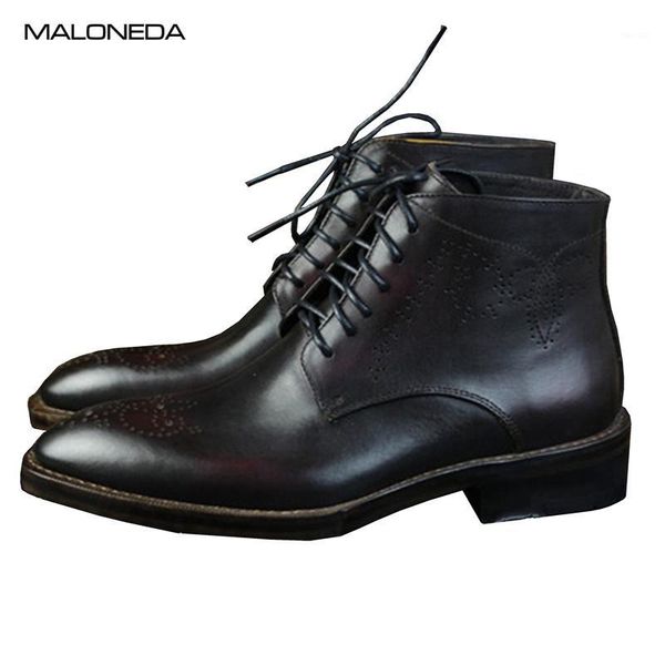

boots malonede retro italy style handmade cow leather derby shoes lace up brogue genuine short for male1, Black
