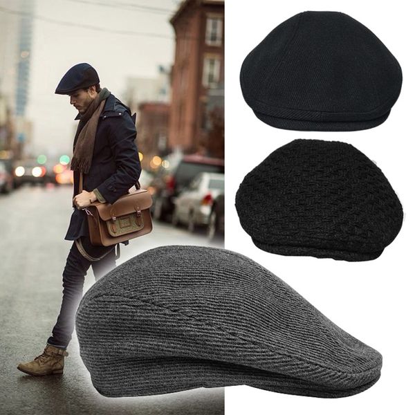 

berets gray stripe men british western style wool advanced flat ivy cap classic vintage autumn winter beret size s-xl blm205, Blue;gray