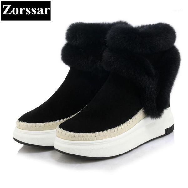 

zorssar} 2020 new classic winter plush women boots cow suede ankle snow boots female warm fur women shoes platform leather1, Black