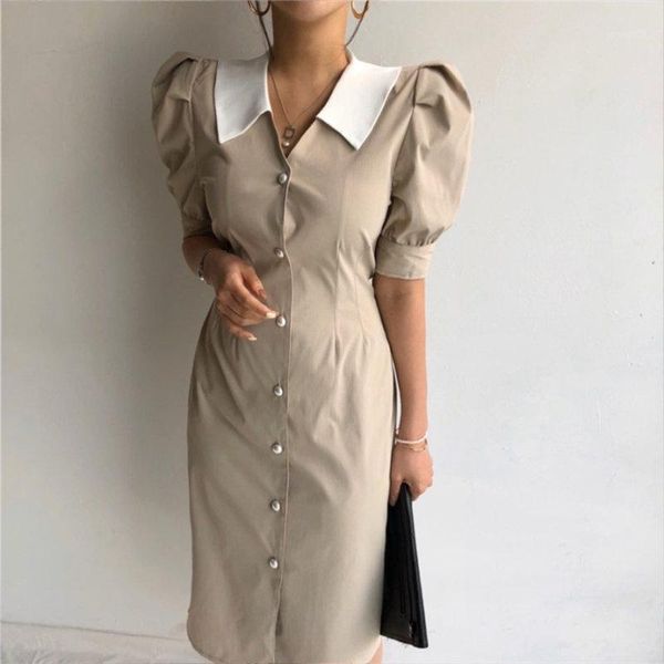 

casual dresses women large size bodycon elegance color-hit 2021 short sleeves vintage slim office lady chic long dresses1, Black;gray