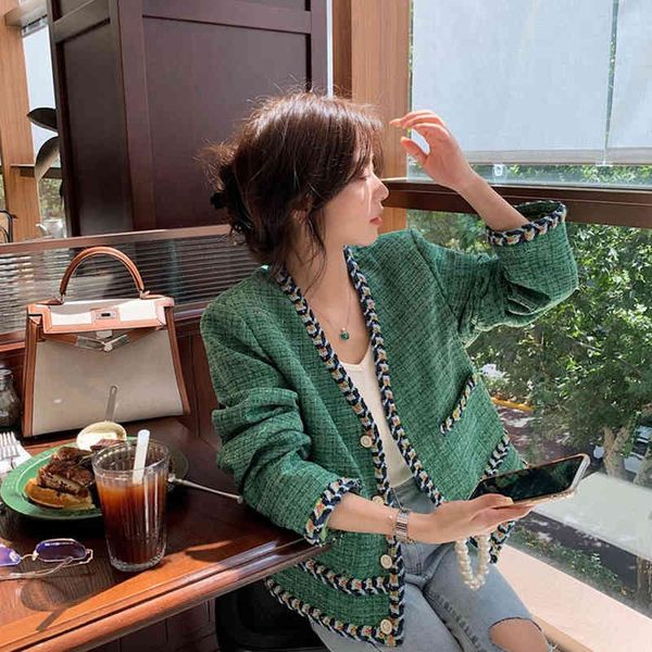 

women's jackets high-quality autumn small fragrant wind woven women korean style temperament v-neck single-breasted sl86, Black;brown