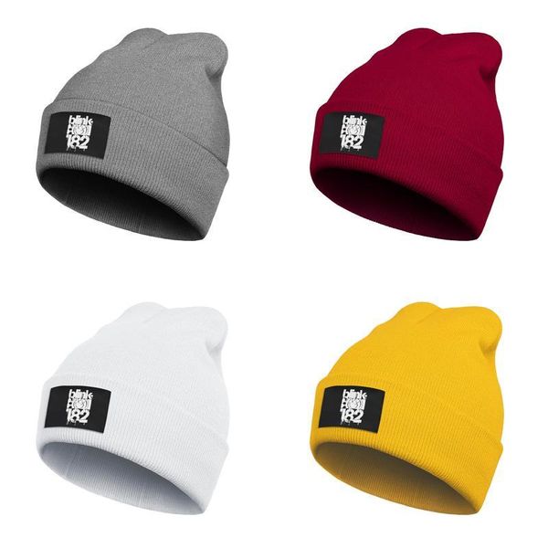 

fashion watch beanie hat blink 182 white ink punk rock cuff toboggan brim knitted cap nobody likes you when you're, Blue;gray