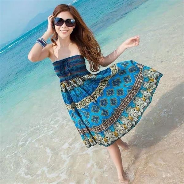 

boho floral a-line women's maxi dress elastic high waist sashes vintage pleated womens dresses summer fashion clothes female c1024, Black;gray