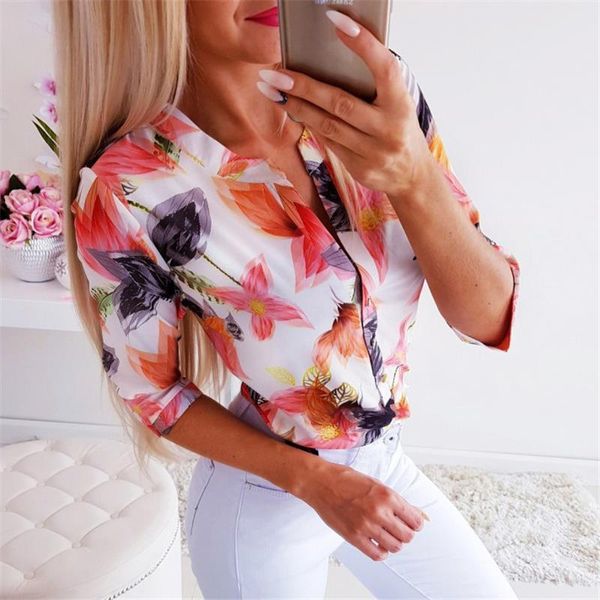 

fashion womens and blouses elegant summer short sleeve floral ol shirt ladies flower chemise femme blusas streetwear, White