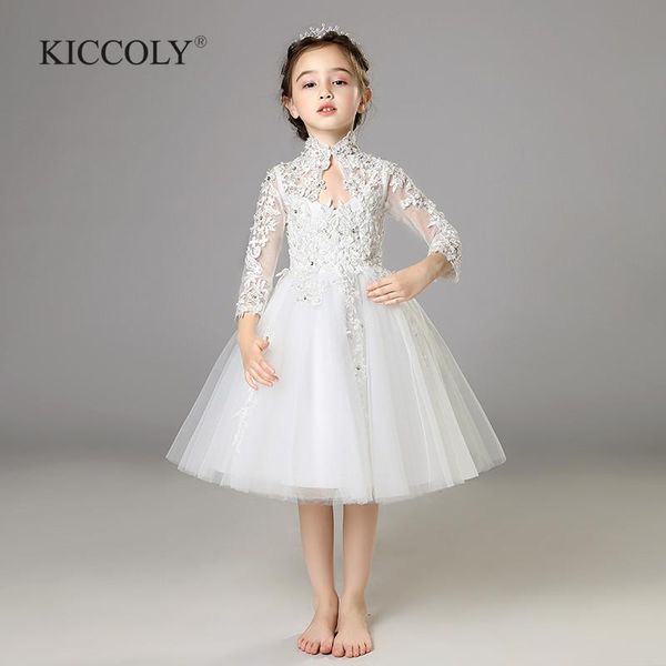 

elegant white tulle sequin flower girl ceremony long sleeve pageant princess dress for party wedding girl first communion gown, Red;yellow