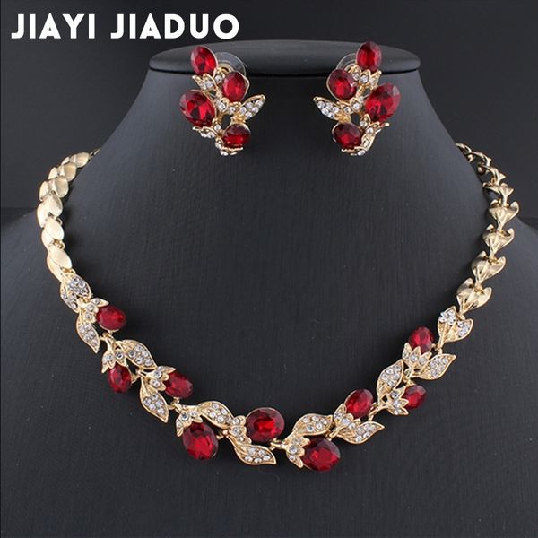 

jiayijiaduo wedding dress jewelry sets for charm of women red black necklace earrings sets of chain party gift drop shipping y200602, Slivery;golden