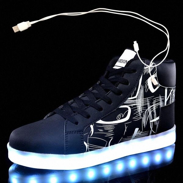 

size 35-44 kids led usb charging glowing sneakers children hook loop fashion luminous shoes for girls boys sneakers with light #nx6g