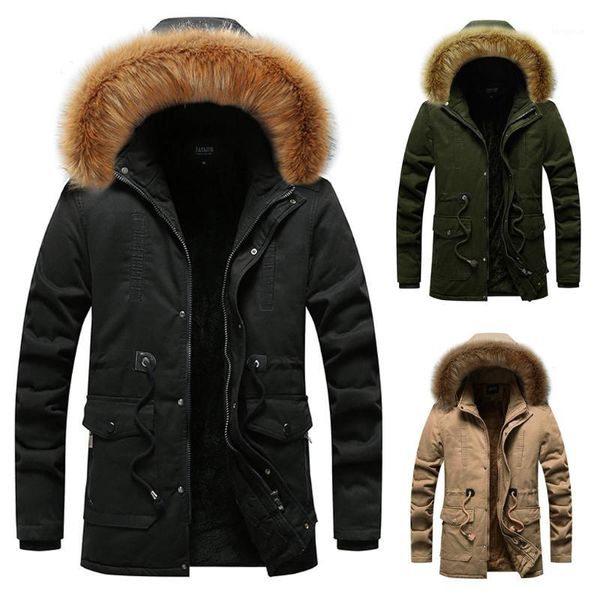 

men's winter medium length hoodie thickened plus size cotton padded jacket coat outerwear overcoat casual windbreaker1, Black