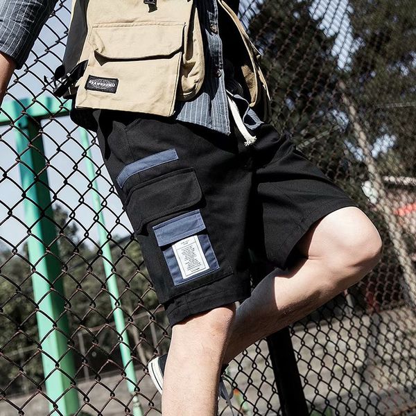 

five point straight tooling shorts men's fashion brand summer versatile korean students beach leisure big pocket pants, White;black