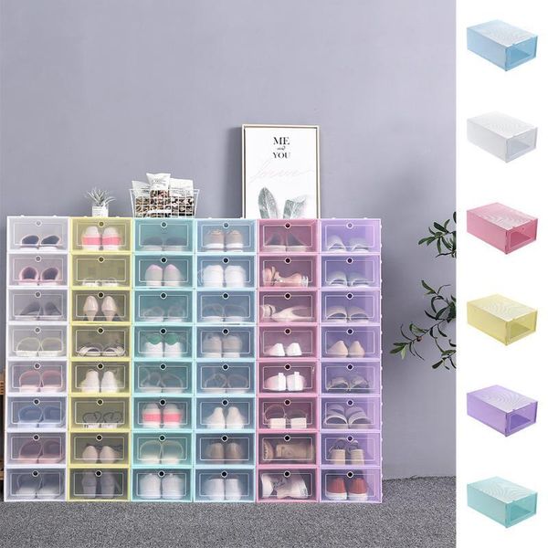

storage boxes & bins 7pcs/lot foldable clear shoes box dustproof plastic shoe organizer cabinet footwear holder protection rack1