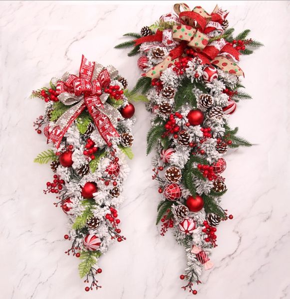 

upside down christmas tree rattan door garland ornament christmas decorative flowers 60cm 90cm for shopping mall display window
