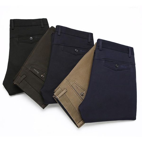 

spring new men's stretch straight casual pants 2021 male classic solid color business high waist trousers boutique brand clothes1, Black