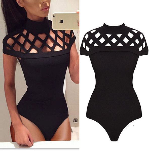 

new women's hollow bodysuit ladies leotard bodycon t shirt jumpsuit romper, Black;white