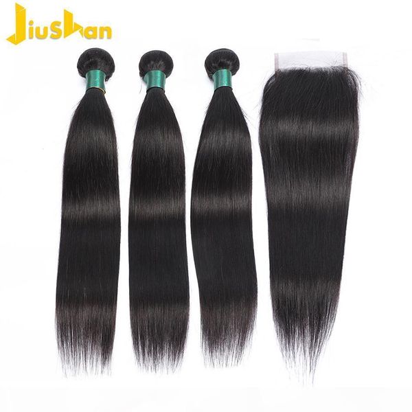 

bundles with closure brazilian straight hair weave 3 bundles with closure human hair weave bundles with closure non remy, Black;brown