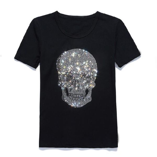 

mastermind japan shining diamond rhinestone skull o-neck short-sleeve cotton t-shirt tee black, White;black