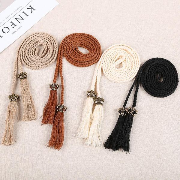 

belts women's weave belt women dress decoration female rope thin braid fashion ladies casual waistbands, Black;brown