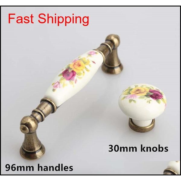 

96mm peony porcelain pull handles rural ceramic drawer cabinet knobs bronze dresser handle retro fashion f qylurz dh_seller2010