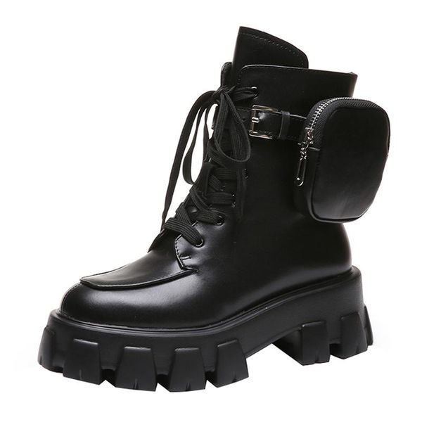 

2020 новый продукт карманный мотоцикл boots женщин платформы обувь узелок на толстой подошве черные туфли женщина половина botas mujer, Black