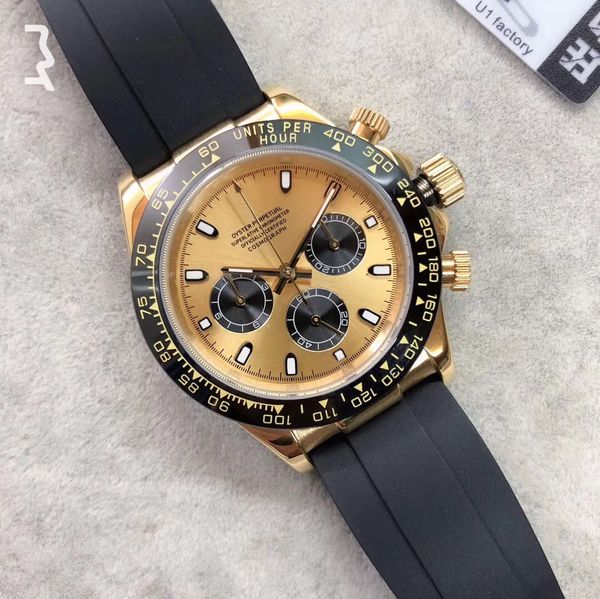 

new d tona m116518ln 18k gold 40mm sapphire dial ceramic bezel automatic mechanical movement rubber strap mens watch wristwatch, Slivery;brown