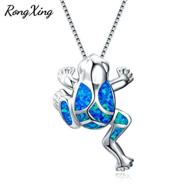 

pendant necklaces rongxing blue fire opal cute frog for women silver color fashion jewelry animal nl0111