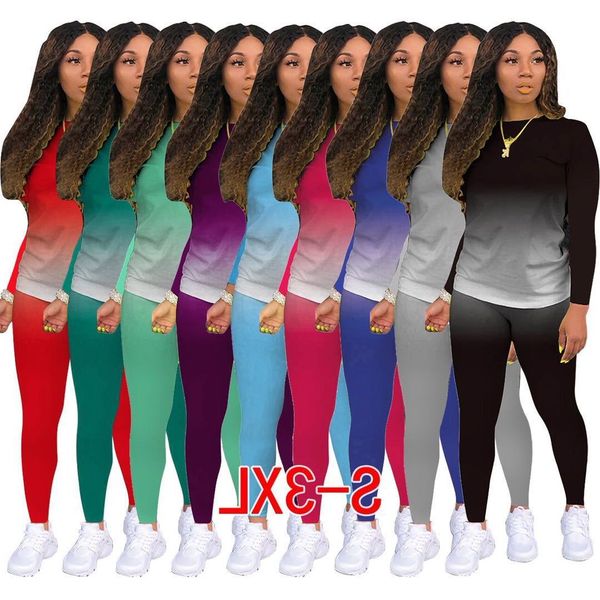 

m1115- 2020 fashion outfit two piece set long sleeve tracksuits for women