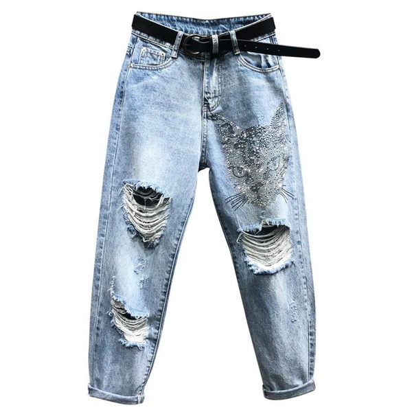 

плюс размер 26-31! женские джинсы denim сыпучие тонкий монтажн vintage синий шаровары джинсы вышитые, Blue