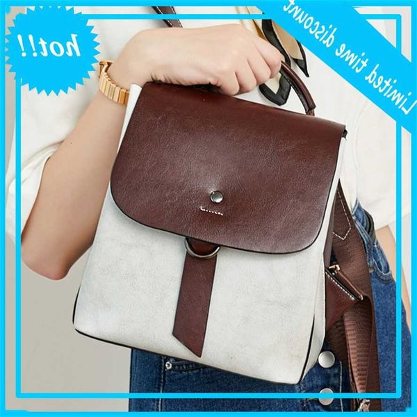 

2021 new women's fashion style oil wax cow leather contrast backpack bag