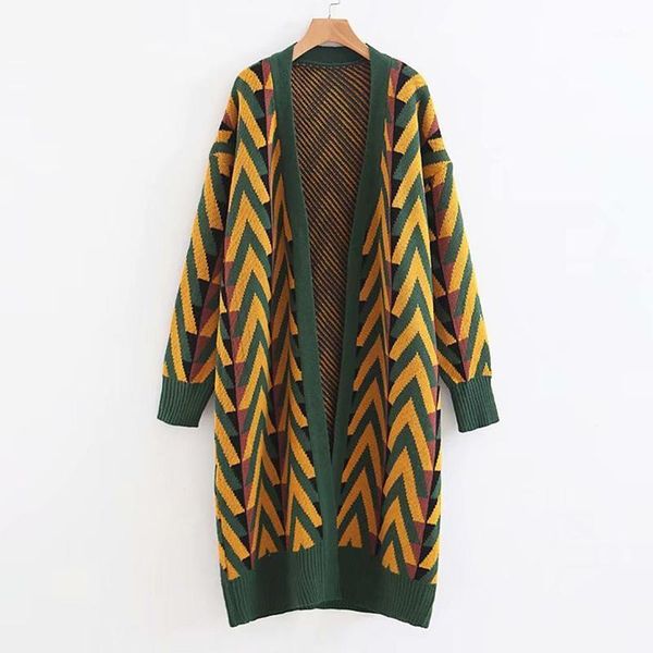 

2020 geometric knit cardigans long overcoat winter coat woman autumn winter long sweater jacket women sweater cardigans1, White