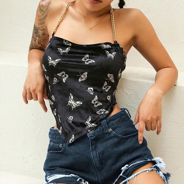 

chain halter gothic crop backless black women cropped tank summer sleeveless women cropped feminino, White