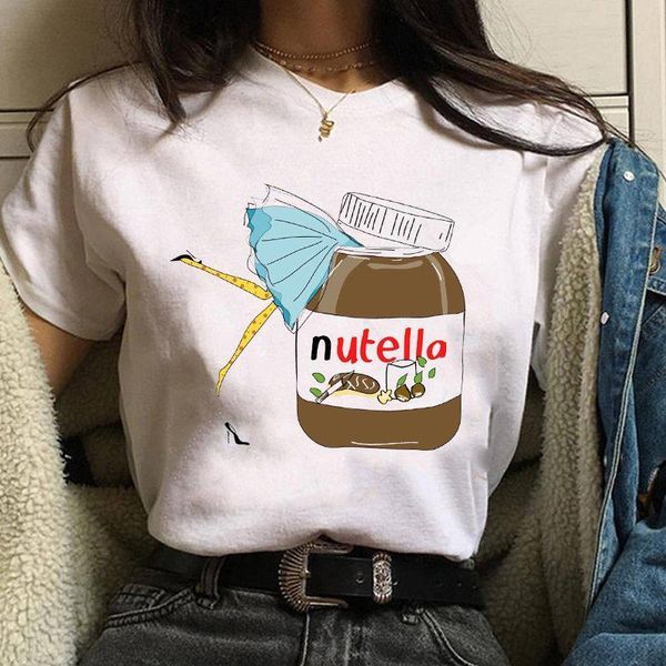 

женская футболка nutella арахисовое масло мультфильм печать футболка harajuku графика футболка футболка с короткими рукавами топ 90-х, White