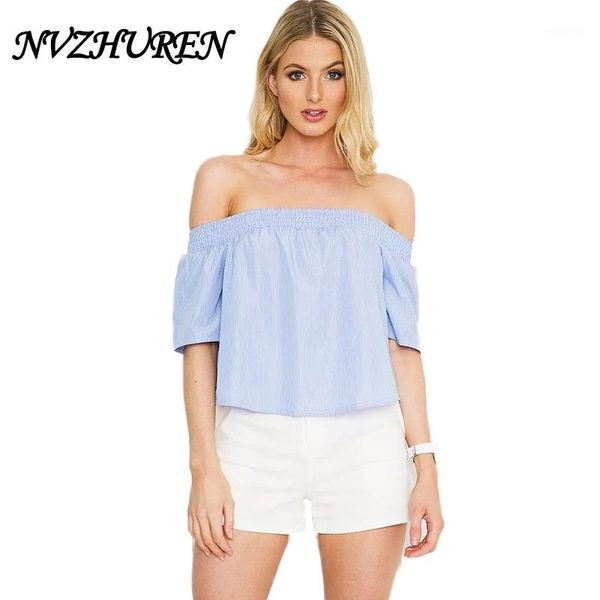 

nvzhuren off shoulder for woman slash neck striped women and blouses casual short sleeve blusas mujer de moda1, White