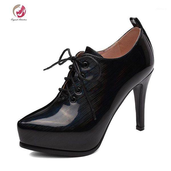 

original intention newly style ankle boots woman platform round toe thin heels shoes lace-up elegant black red casual 3-10.51